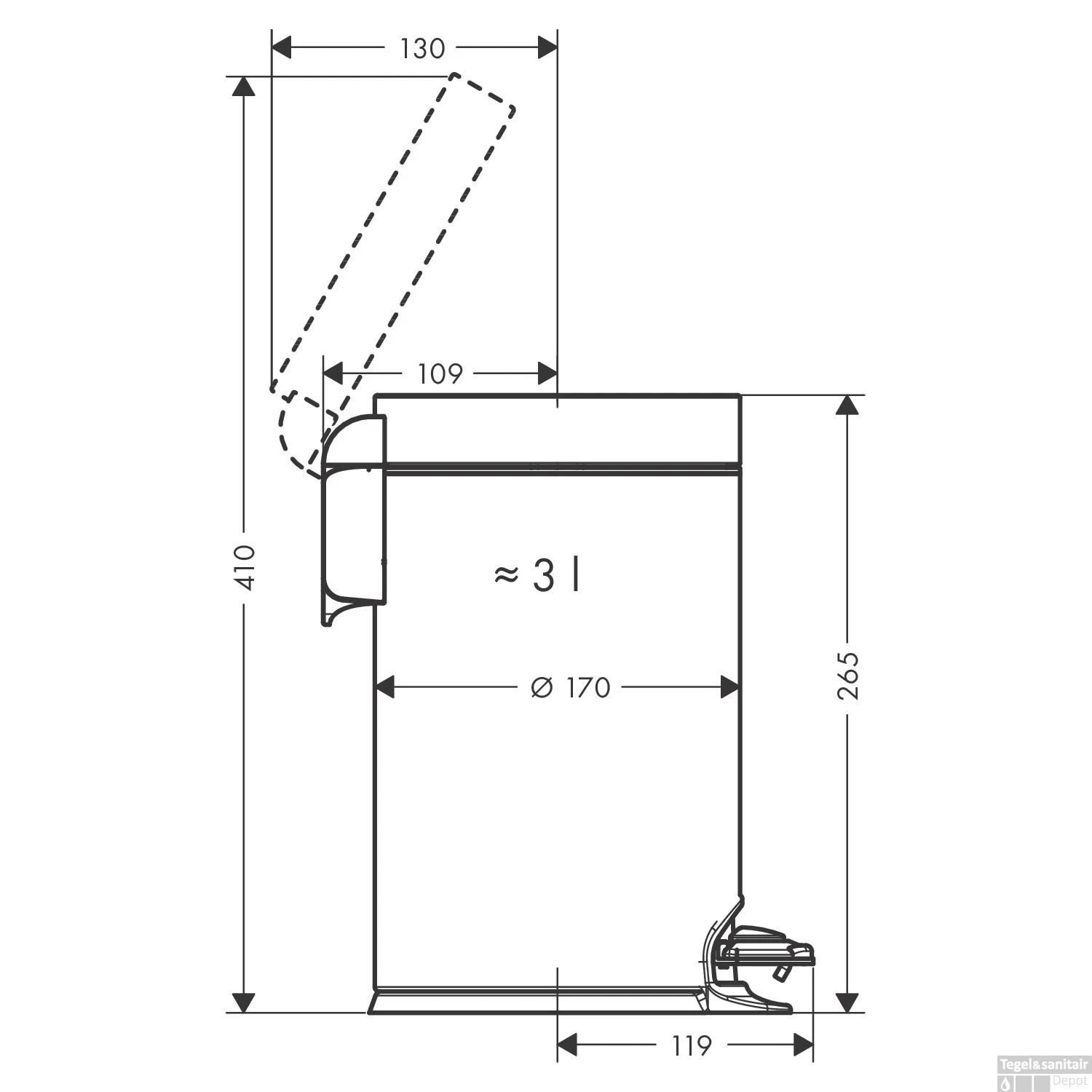 Pedaalemmer AddStoris HansGrohe 3 Liter Mat Zwart 4 Pedaalemmer AddStoris HansGrohe 3 Liter Mat Zwart - Afbeelding 2