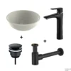 Waskomset BWS Rond 26x12 Cm Keramiek Glanzend Wit / Mat Zwart (inclusief Kraan, Afvoer En Sifon) 2 Waskomset BWS Rond 26x12 Cm Keramiek Glanzend Wit / Mat Zwart (inclusief Kraan, Afvoer En Sifon) -Goedkope Stijl Baden Winkel plg0271102setmzwart waskomset bws rond 26x12 cm keramiek glanzend wit mat zwart inclusief kraan afvoer en sifon 1
