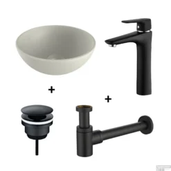 Waskomset BWS Rond 26x12 Cm Keramiek Mat Wit / Mat Zwart (inclusief Kraan, Afvoer En Sifon)
