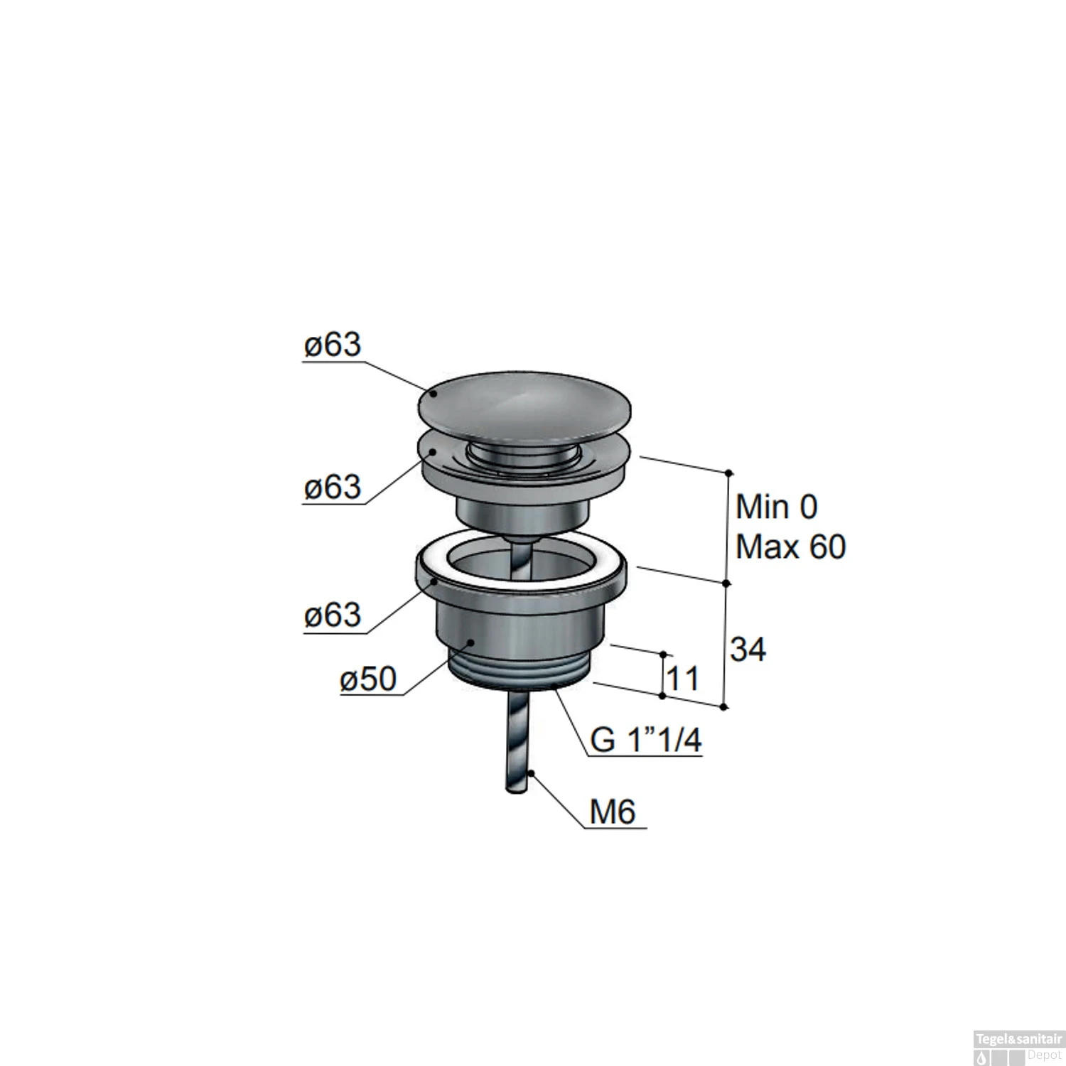 Plug Hotbath Archie Clickplug Schroef Rond Geborsteld Koper PVD 4 Plug Hotbath Archie Clickplug Schroef Rond Geborsteld Koper PVD - Afbeelding 2