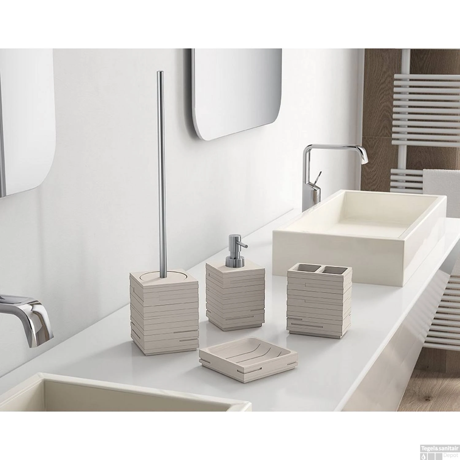 Tandenborstelhouder Sapho Quadrotto Vrijstaand 11.5x10.2x6.2 Cm Polyresin Beige 4 Tandenborstelhouder Sapho Quadrotto Vrijstaand 11.5x10.2x6.2 Cm Polyresin Beige - Afbeelding 2