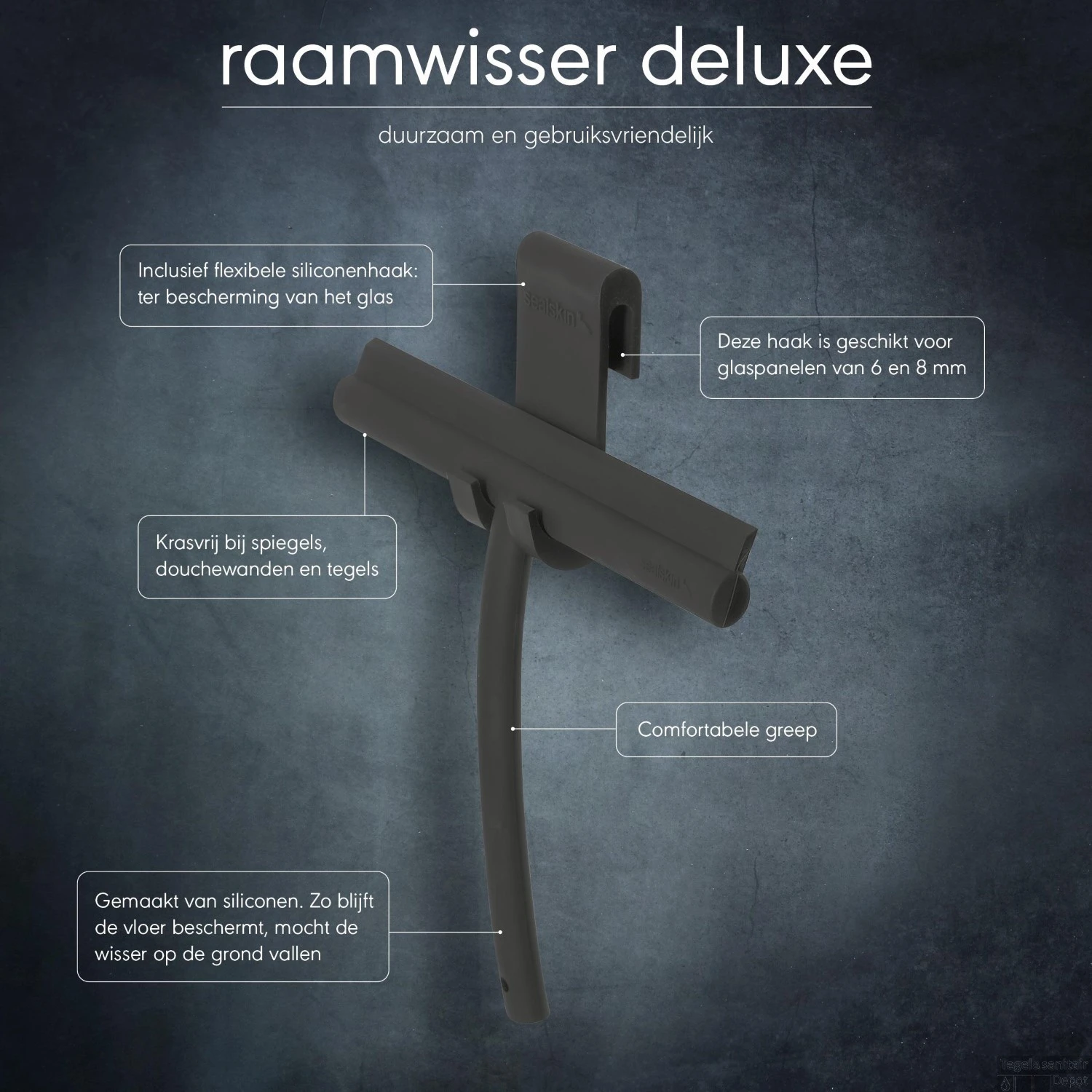 Raamwisser Sealskin Deluxe RVS 24 Cm Mat Zwart (incl. Flexibele Glashaak) 7 Raamwisser Sealskin Deluxe RVS 24 Cm Mat Zwart (incl. Flexibele Glashaak) - Afbeelding 5