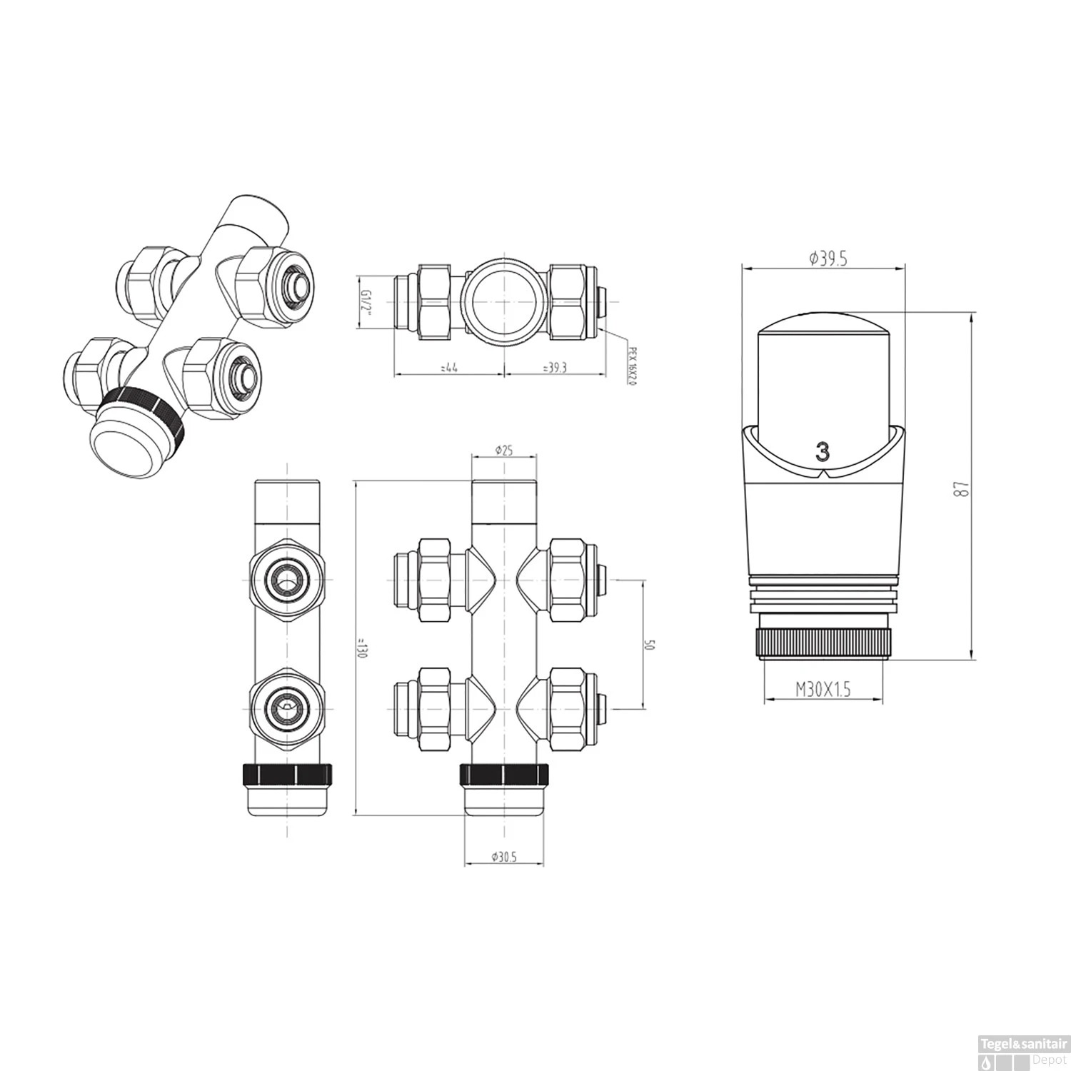 Radiator Onderblok Boss & Wessing Aloni Recht Mat Zwart (Voor Midden Aansluiting) 4 Radiator Onderblok Boss & Wessing Aloni Recht Mat Zwart (Voor Midden Aansluiting) - Afbeelding 2