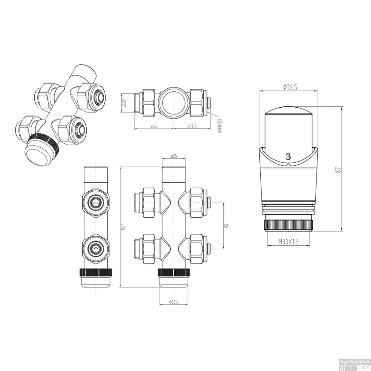 Radiatorkraan Onderblok Boss & Wessing Recht Wit 4 Radiatorkraan Onderblok Boss & Wessing Recht Wit - Afbeelding 2