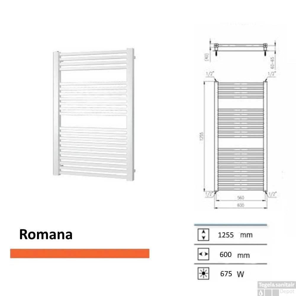 Handoekradiator Romana 1255 X 600 Mm Mat Wit 3 Handoekradiator Romana 1255 X 600 Mm Mat Wit