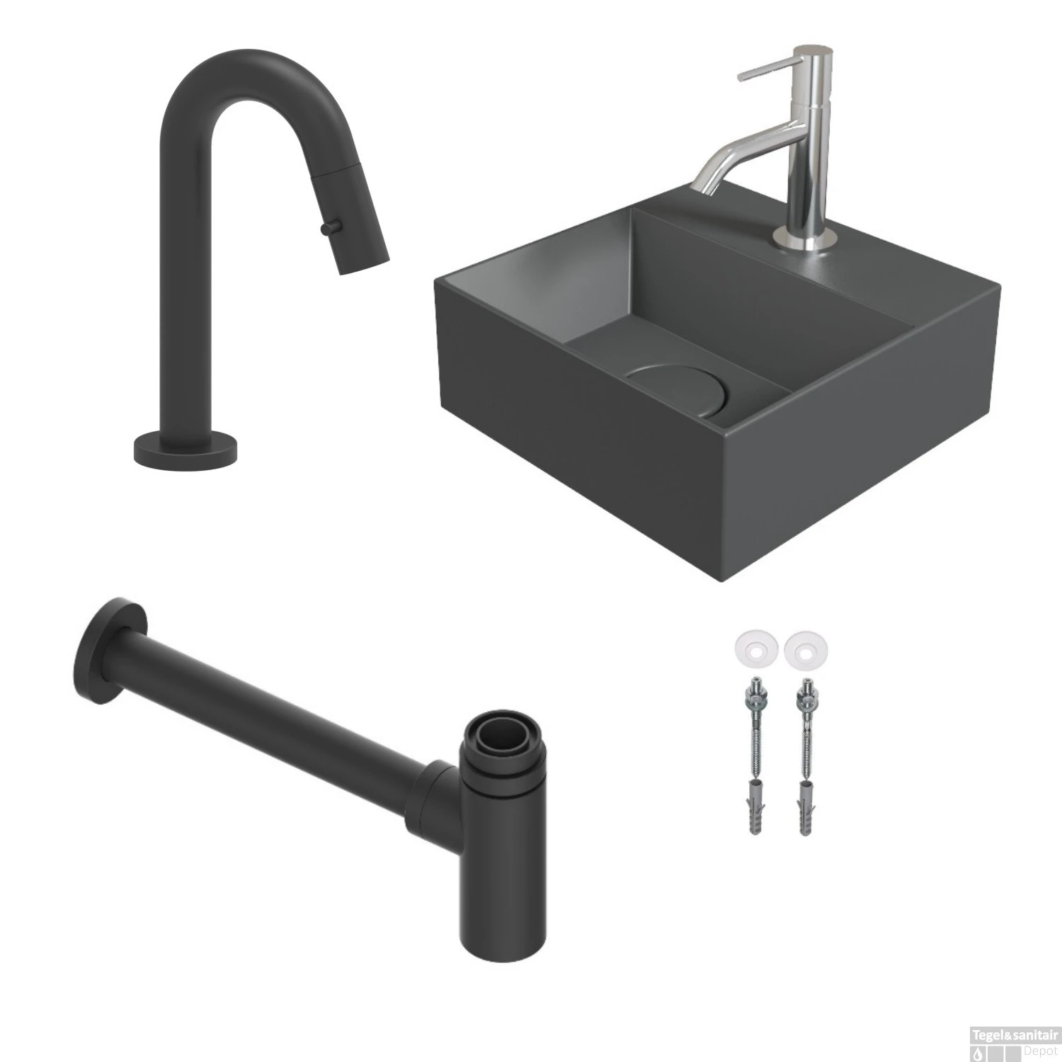 Salenzi Fonteinset Spy 30x30 Cm Mat Antraciet (Keuze Uit 8 Kranen In 4 Kleuren) - Afbeelding 14