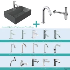 Salenzi Fonteinset Spy Mat Antraciet 40x30 Cm Chroom (Keuze Uit 20 Kranen)