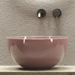 Ronde Wastafel Opbouw Salenzi Unica Round 40x20 Cm Glans Roze (inclusief Bijpassende Afvoerplug)