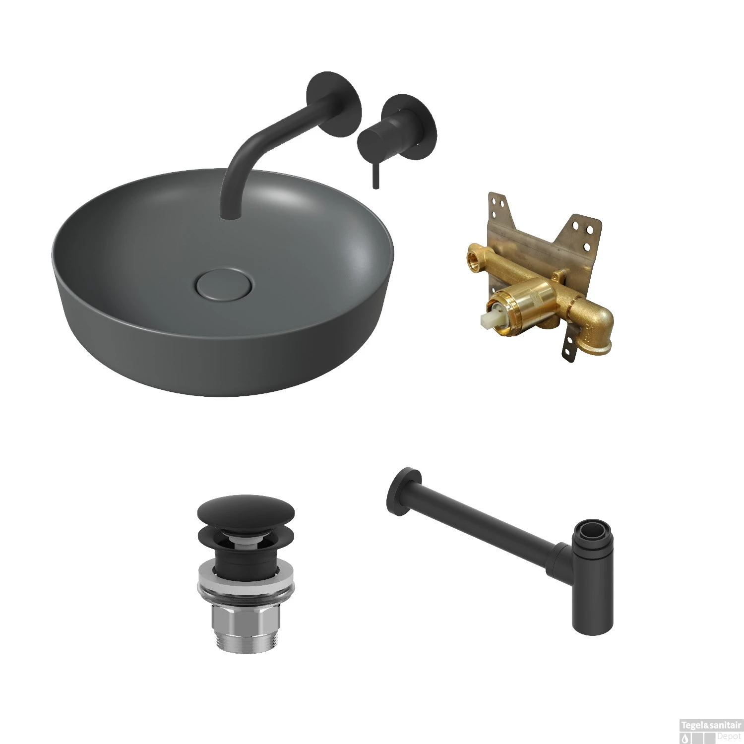 Salenzi Waskomset Form 45x12 Cm Mat Antraciet (Keuze Uit 4 Kleuren Kranen) 4 Salenzi Waskomset Form 45x12 Cm Mat Antraciet (Keuze Uit 4 Kleuren Kranen) - Afbeelding 2