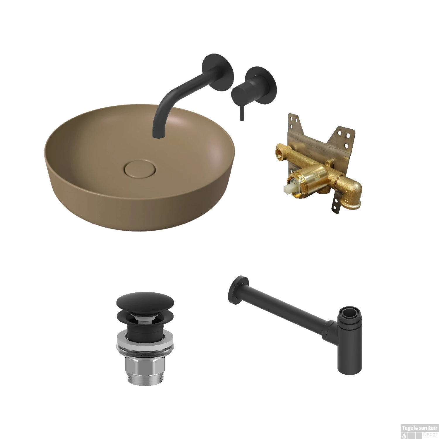 Salenzi Waskomset Form 45x12 Cm Mat Taupe (Keuze Uit 4 Kleuren Kranen) - Afbeelding 2