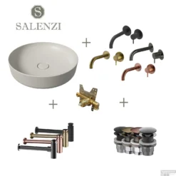 Salenzi Waskomset Form 45x12 Cm Mat Grijs (Keuze Uit 4 Kleuren Kranen)