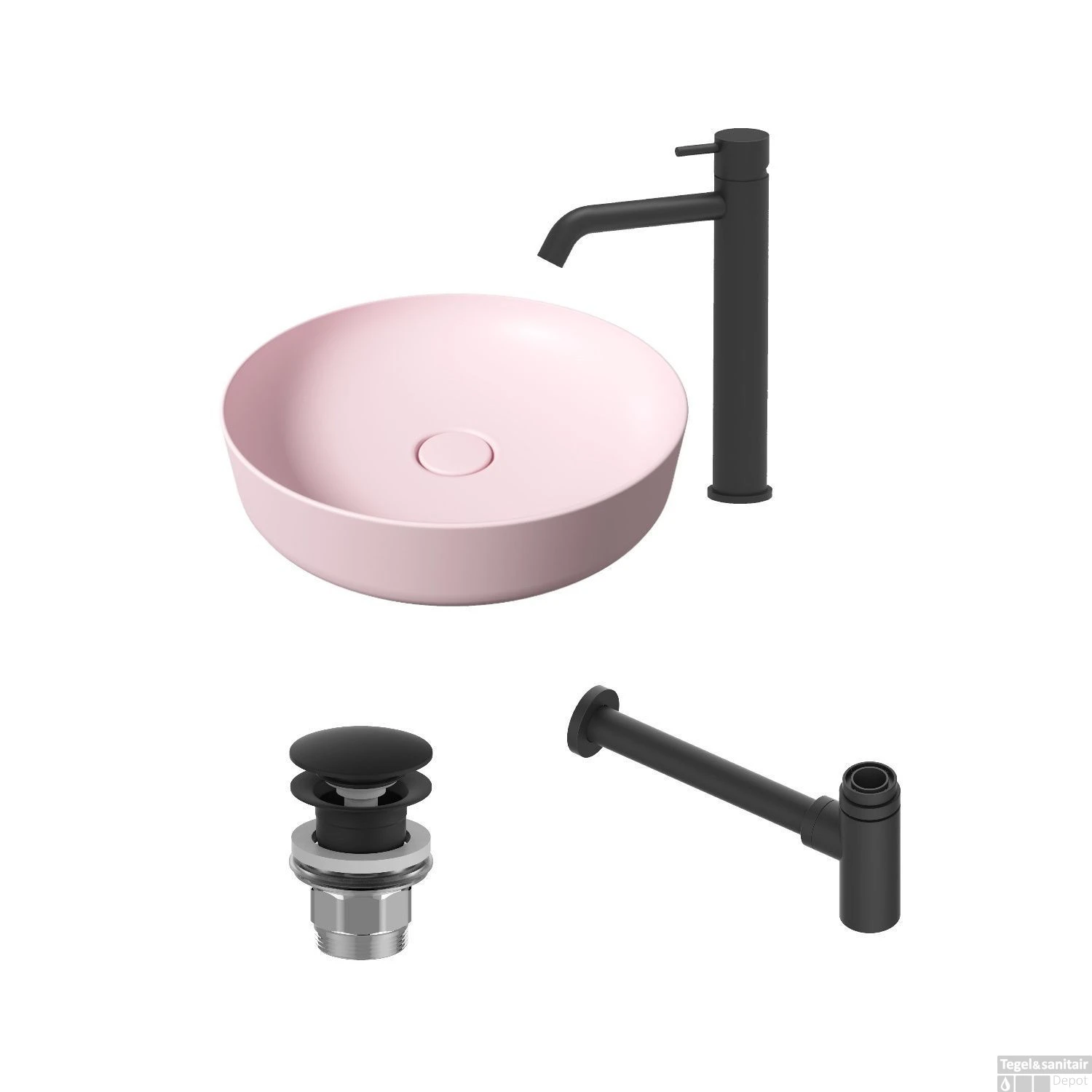 Salenzi Waskomset Form 45x12 Cm Incl Hoge Kraan Mat Roze (Keuze Uit 4 Kleuren Kranen) - Afbeelding 2