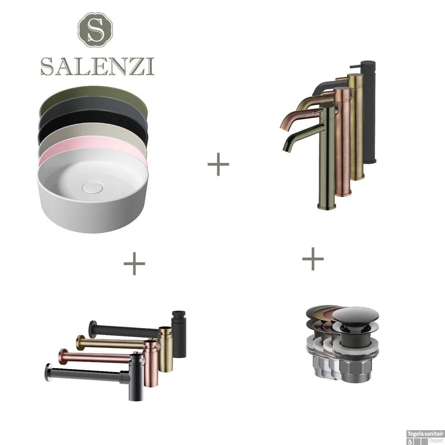 Salenzi Waskomset Hide Circle 40x12 Cm Inclusief Hoge Kraan (Keuze Uit 6 Kleuren)