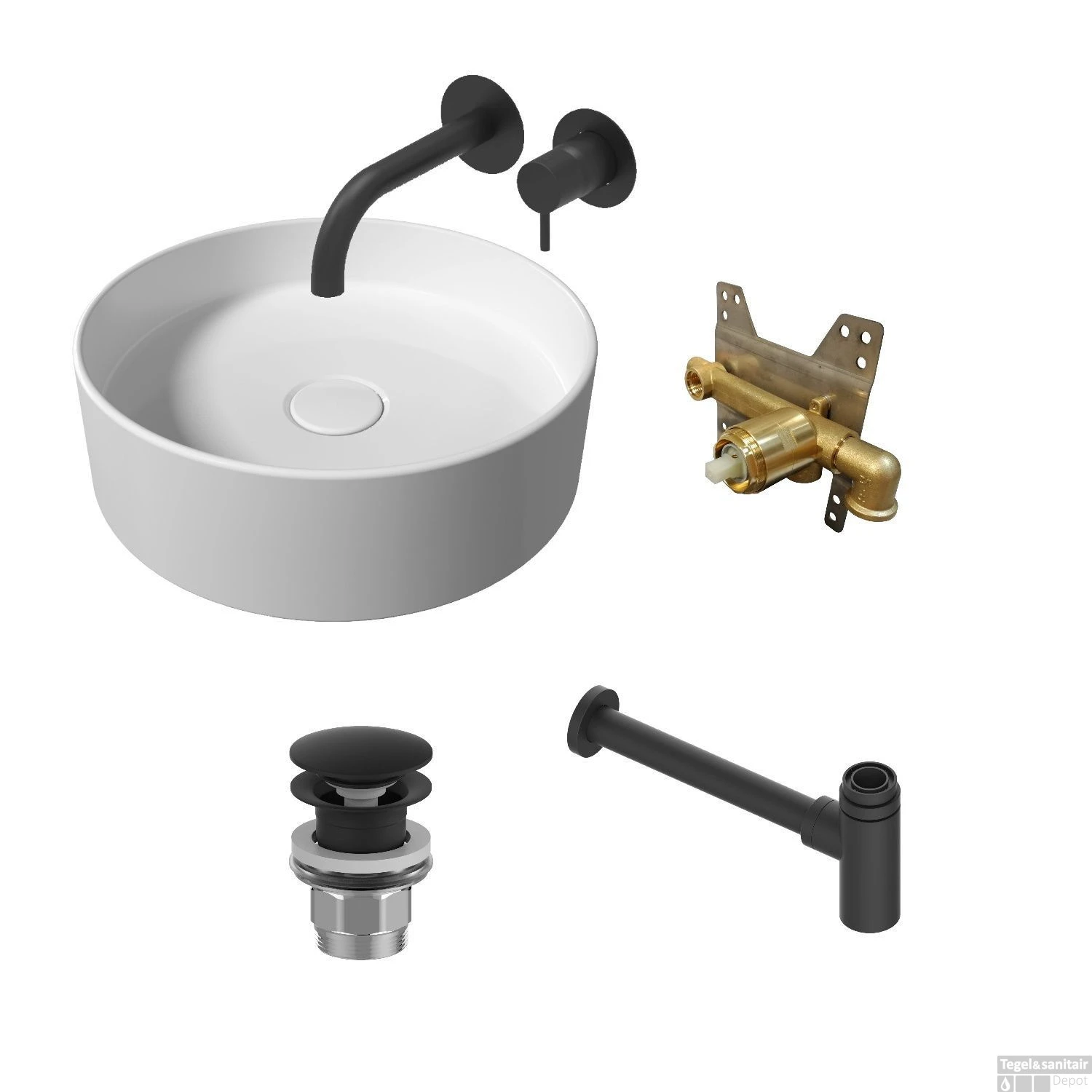 Salenzi Waskomset Hide Circle 40x12 Cm Mat Wit (Keuze Uit 4 Kleuren Kranen) 4 Salenzi Waskomset Hide Circle 40x12 Cm Mat Wit (Keuze Uit 4 Kleuren Kranen) - Afbeelding 2