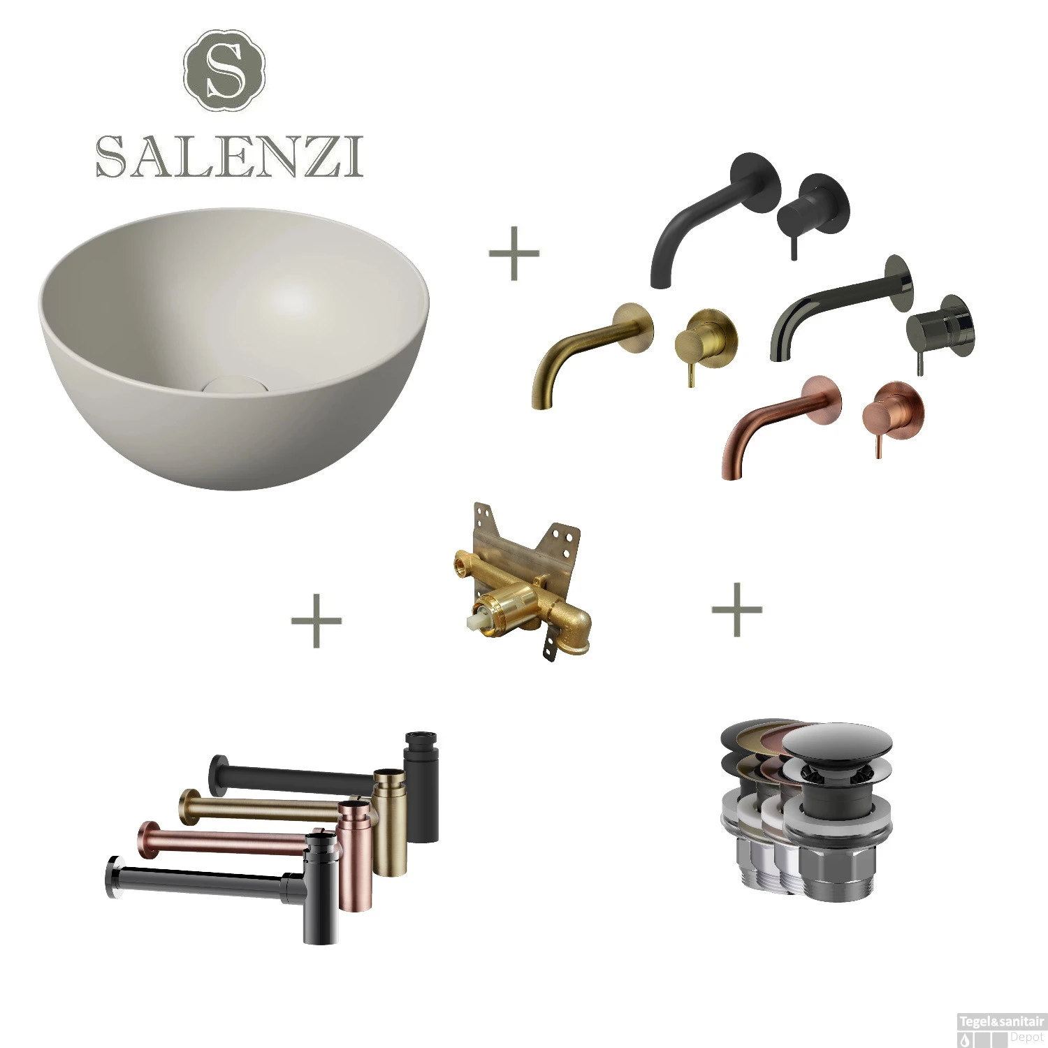 Salenzi Waskomset Unica Round 40x20 Cm Mat Grijs (Keuze Uit 4 Kleuren Kranen) 3 Salenzi Waskomset Unica Round 40x20 Cm Mat Grijs (Keuze Uit 4 Kleuren Kranen)