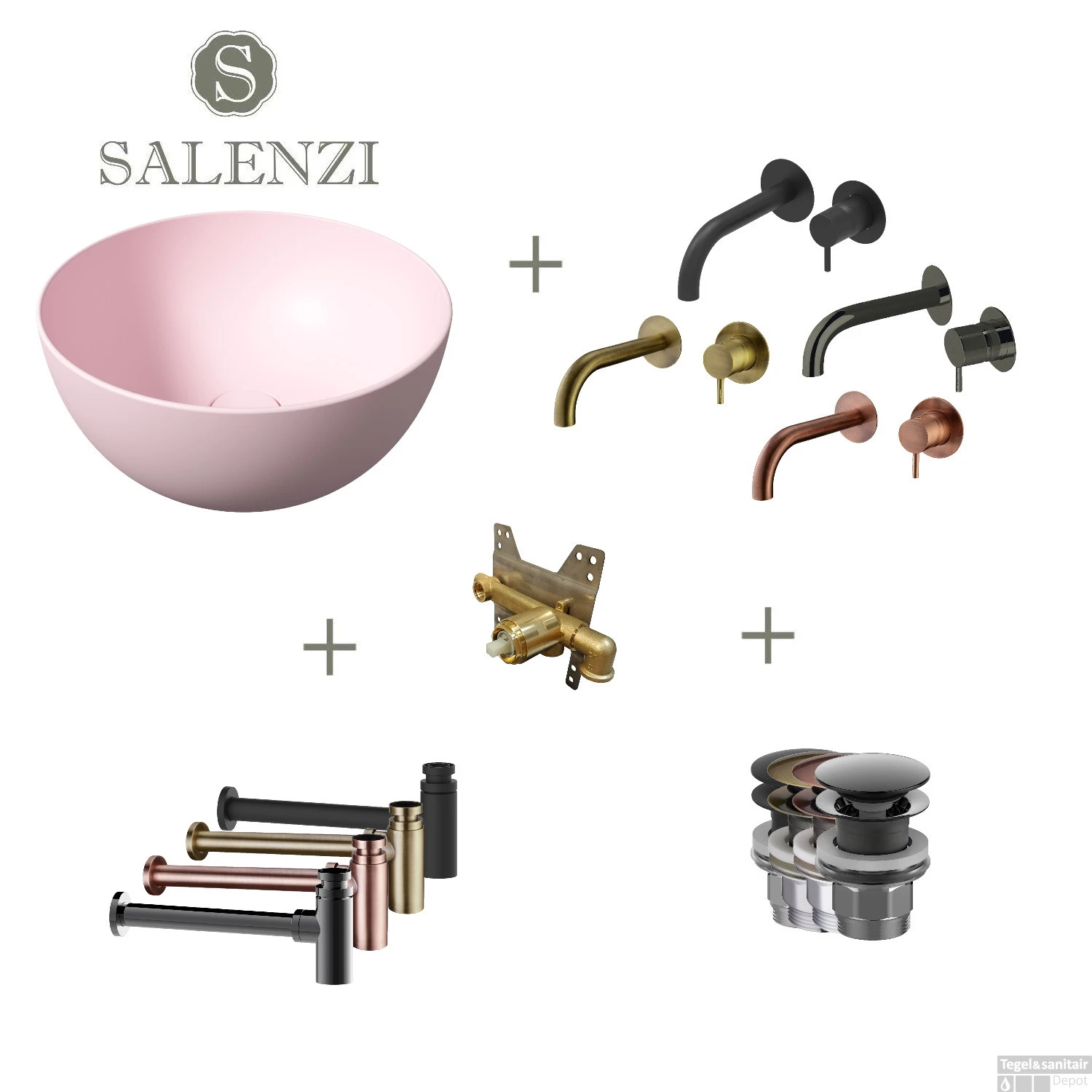 Salenzi Waskomset Unica Round 40x20 Cm Mat Roze (Keuze Uit 4 Kleuren Kranen)