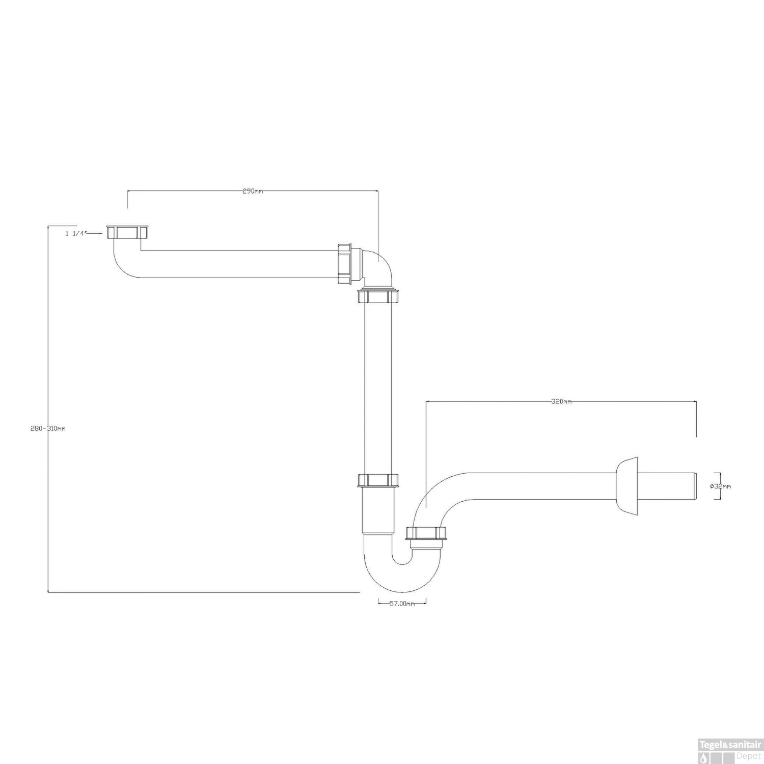 Sifon Ruimtebesparend Voor Wastafel Riko 5/4"x32 Mm Wit 4 Sifon Ruimtebesparend Voor Wastafel Riko 5/4"x32 Mm Wit - Afbeelding 2