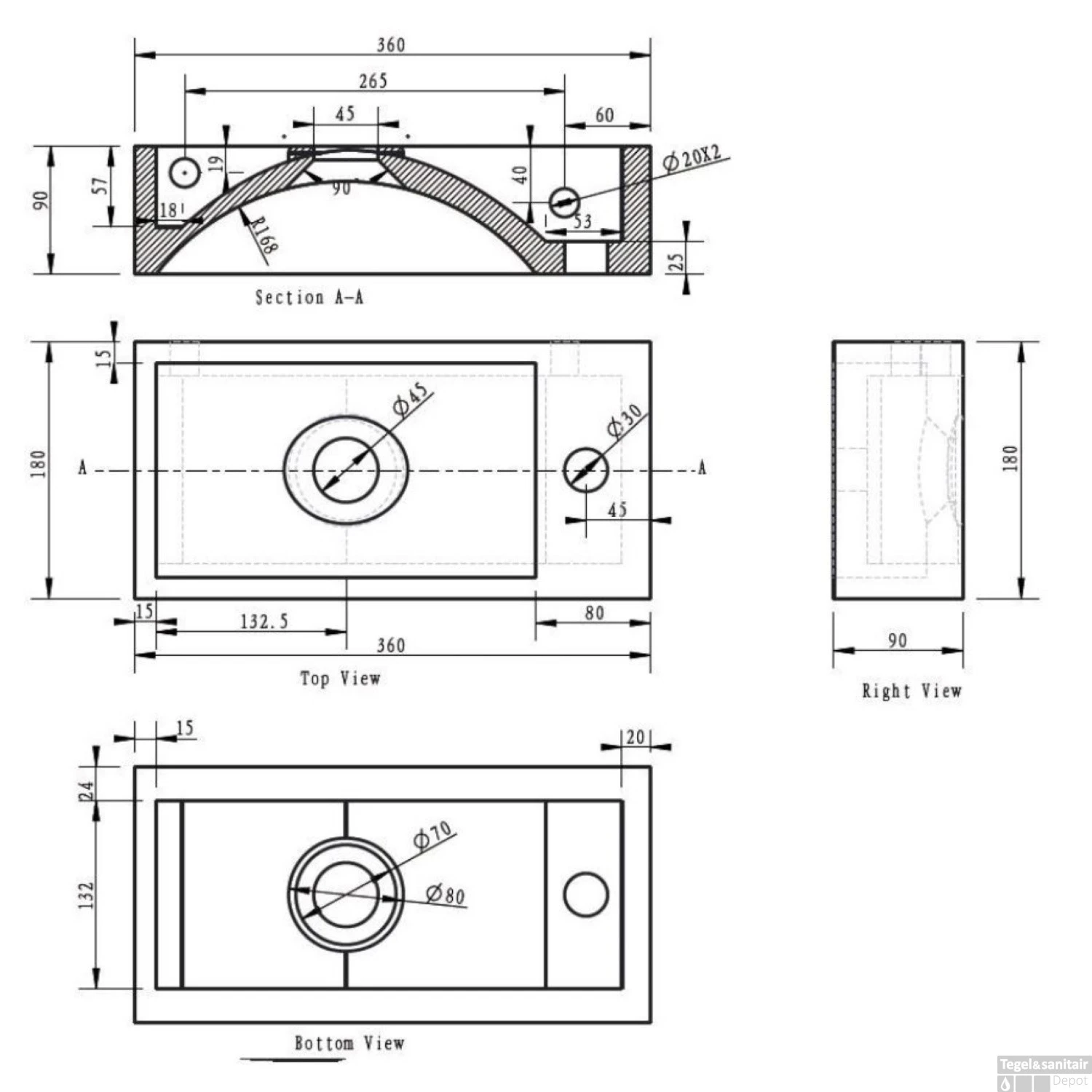 Hardsteen Fontein Wiesbaden 36x18x9cm (Kraangat Links) 4 Hardsteen Fontein Wiesbaden 36x18x9cm (Kraangat Links) - Afbeelding 2