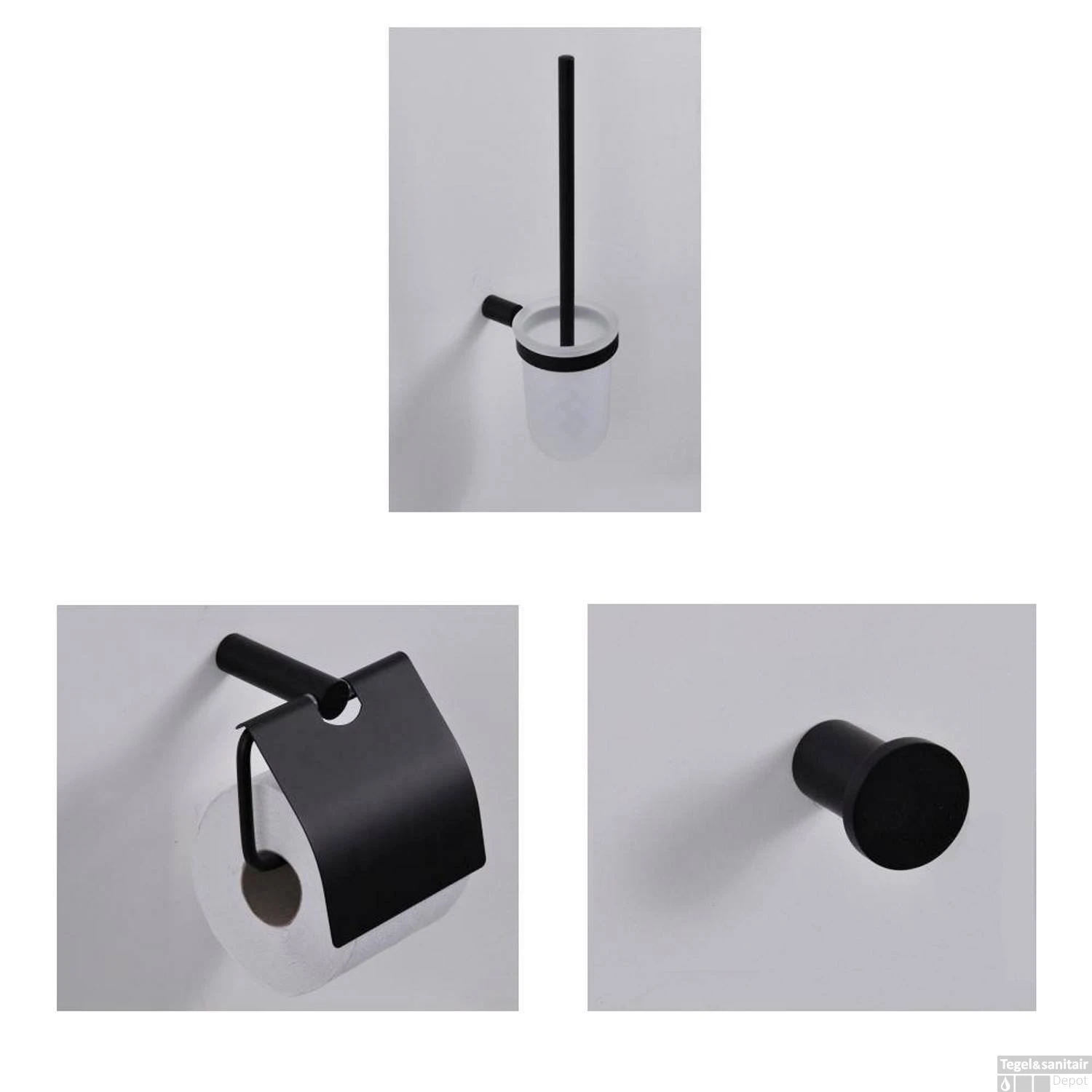 Toilet Accessoires Set Wiesbaden Mat Zwart 3 Toilet Accessoires Set Wiesbaden Mat Zwart