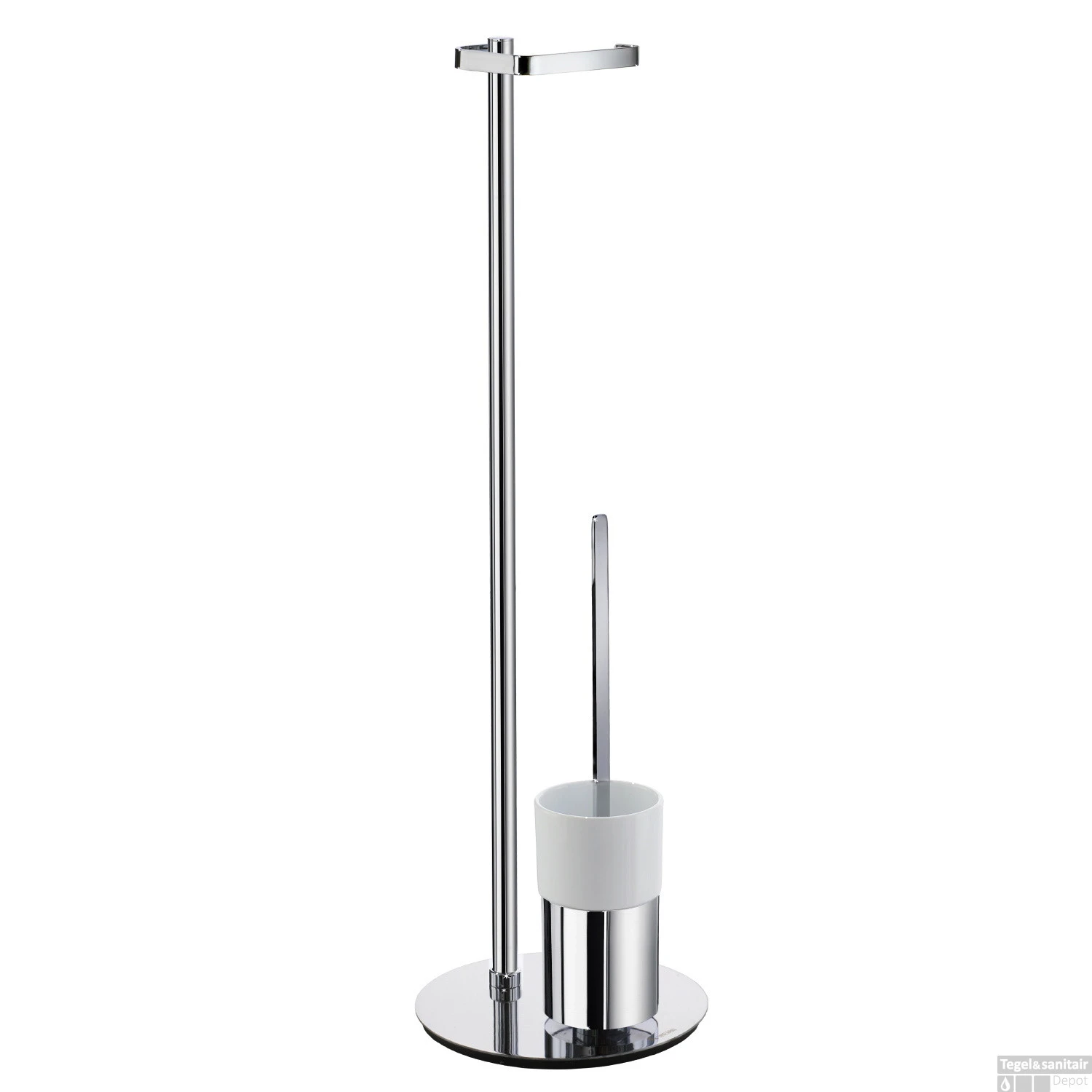 Reserverolhouder Smedbo Outline Met Borstelhouder Porselein Container Rond 23x78 Cm Chroom