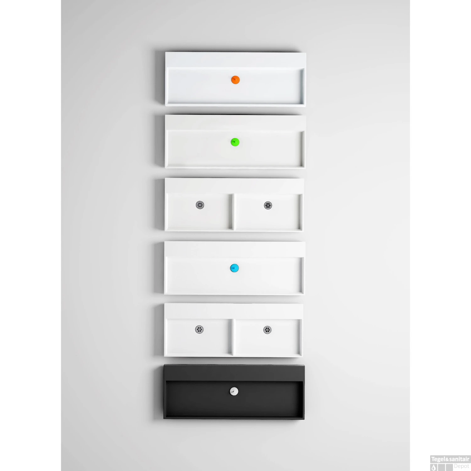 Wastafel Clou Wash Me 110x42x8 Cm Solid Surface Mat Wit (met Dubbele Bak) 5 Wastafel Clou Wash Me 110x42x8 Cm Solid Surface Mat Wit (met Dubbele Bak) - Afbeelding 3