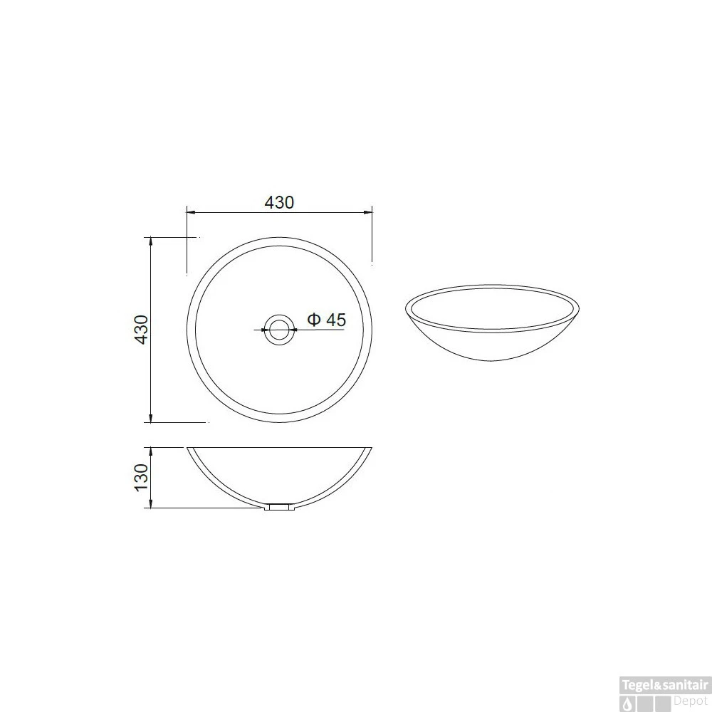 Waskom Boss & Wessing 43x13 Cm Solid Surface Mat Zwart 5 Waskom Boss & Wessing 43x13 Cm Solid Surface Mat Zwart - Afbeelding 3