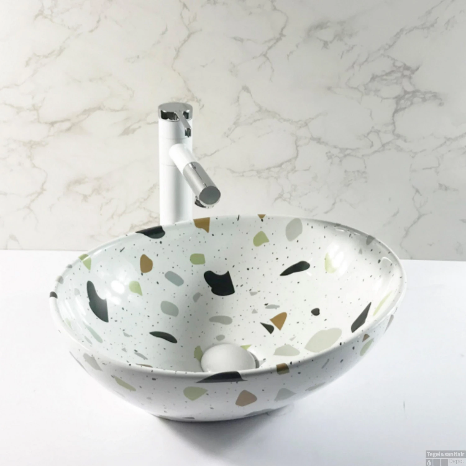 Waskom Boss & Wessing Queen Ovaal 40x33 Cm Terrazzo 3 Waskom Boss & Wessing Queen Ovaal 40x33 Cm Terrazzo