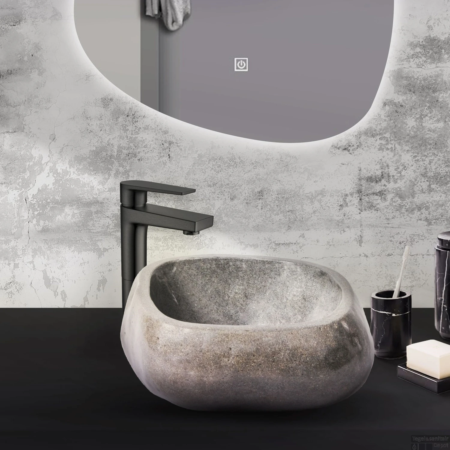 Waskom BWS Stone Rond 30-35x15x1,5 Cm Gepolijst Riviersteen Grijs 3 Waskom BWS Stone Rond 30-35x15x1,5 Cm Gepolijst Riviersteen Grijs