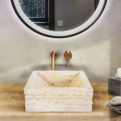 Waskom BWS Stone Vierkant 40x40x15 Cm Natuursteen Creme