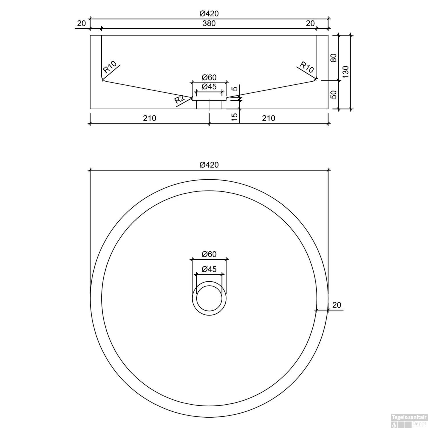 Waskom Differnz Marba Rond 42x42x13 Cm Beton Licht 6 Waskom Differnz Marba Rond 42x42x13 Cm Beton Licht - Afbeelding 4