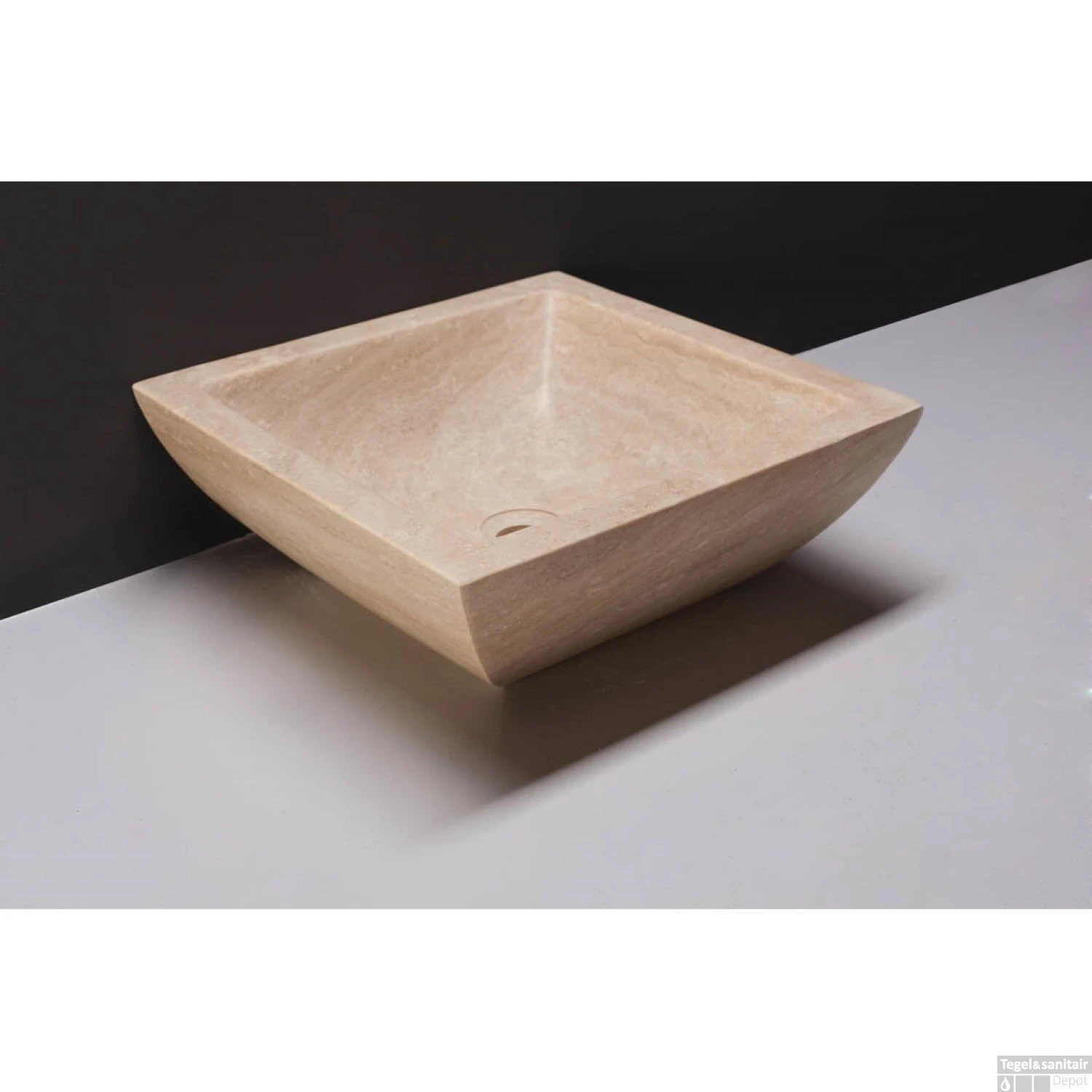 Waskom Forzalaqua Siracusa Travertin Vierkant Gezoet 40x40x15 Cm 4 Waskom Forzalaqua Siracusa Travertin Vierkant Gezoet 40x40x15 Cm - Afbeelding 2