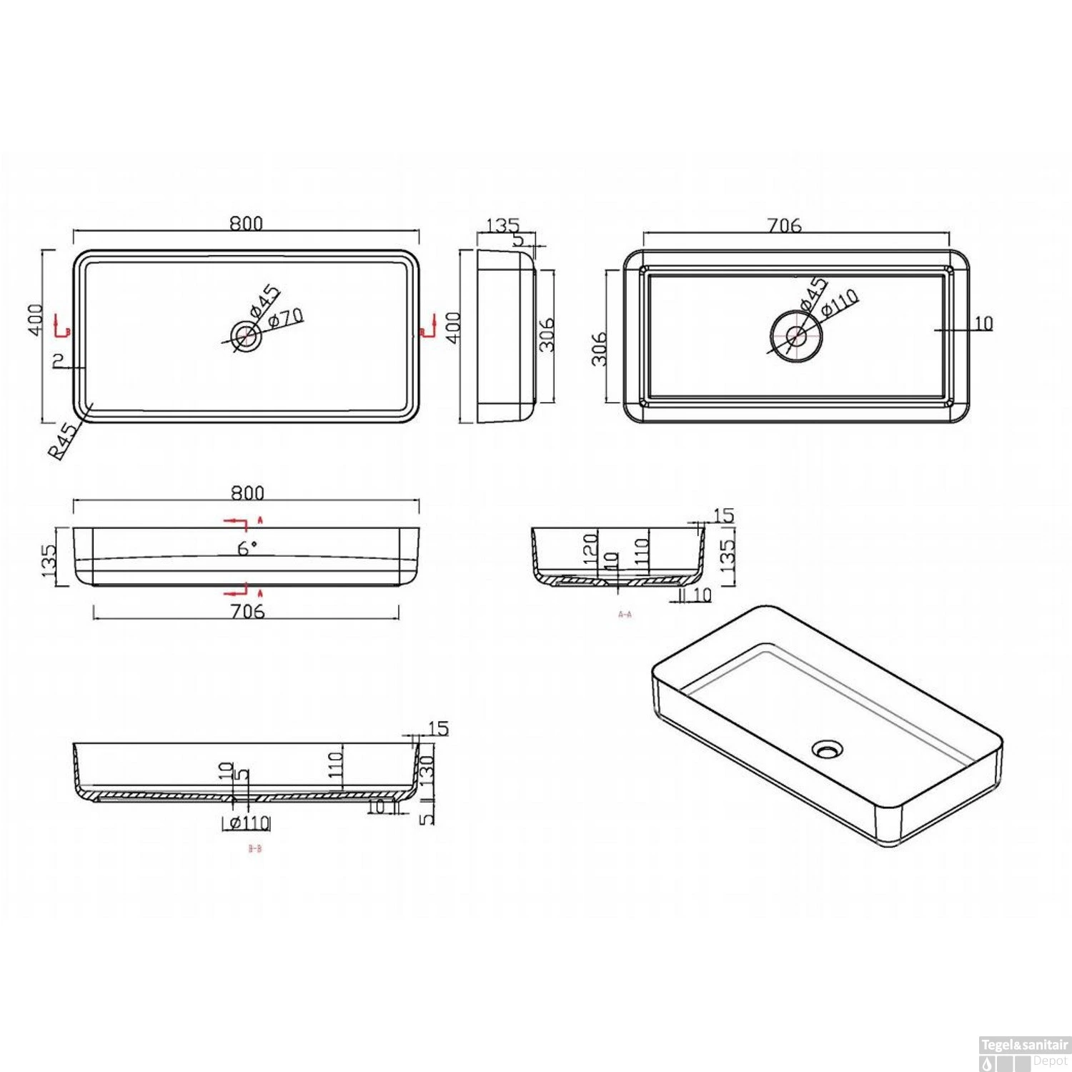 Waskom Opbouw Rechthoekig Luca Sanitair 80x40x13,5 Cm Solid Surface Mat Wit 5 Waskom Opbouw Rechthoekig Luca Sanitair 80x40x13,5 Cm Solid Surface Mat Wit - Afbeelding 3