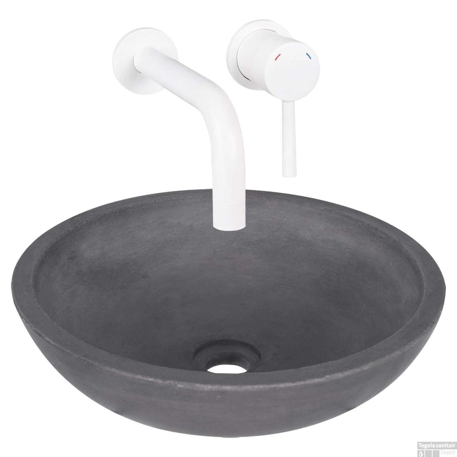 Waskomset Differnz Ravano Beton 40x12 Cm Antraciet Met Inbouw Wastafelkraan Mat Wit