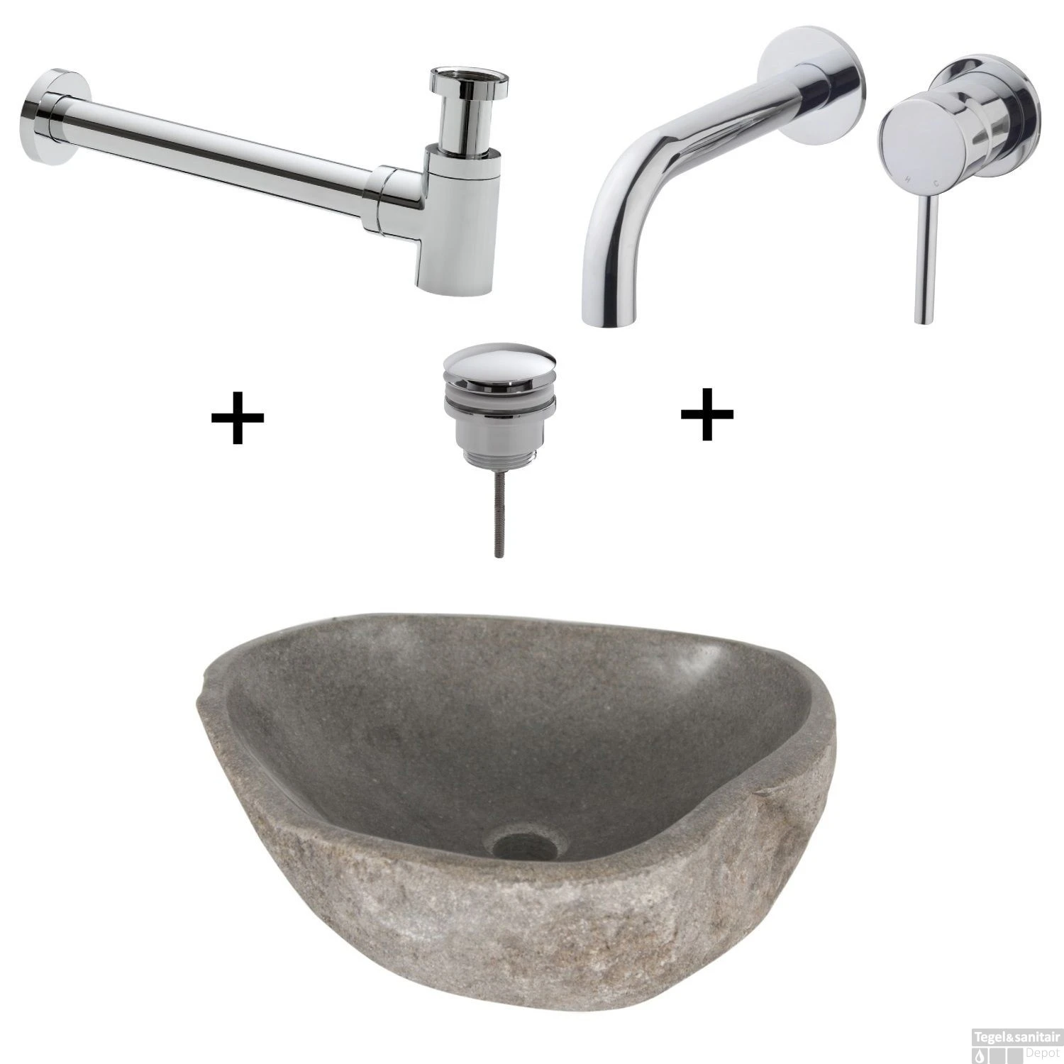 Waskomset Lombok Chroom (Incl Kraan Afvoer En Waste) 3 Waskomset Lombok Chroom (Incl Kraan Afvoer En Waste)