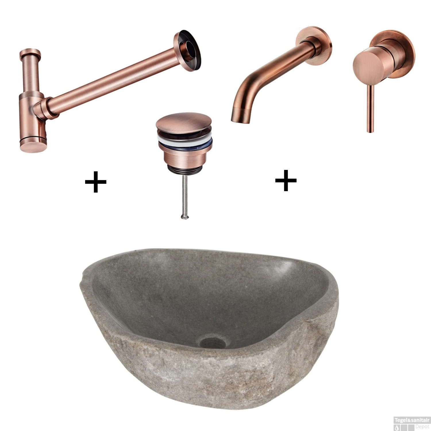 Waskomset Lombok Geborsteld Koper (Incl Kraan Afvoer En Waste) 3 Waskomset Lombok Geborsteld Koper (Incl Kraan Afvoer En Waste)