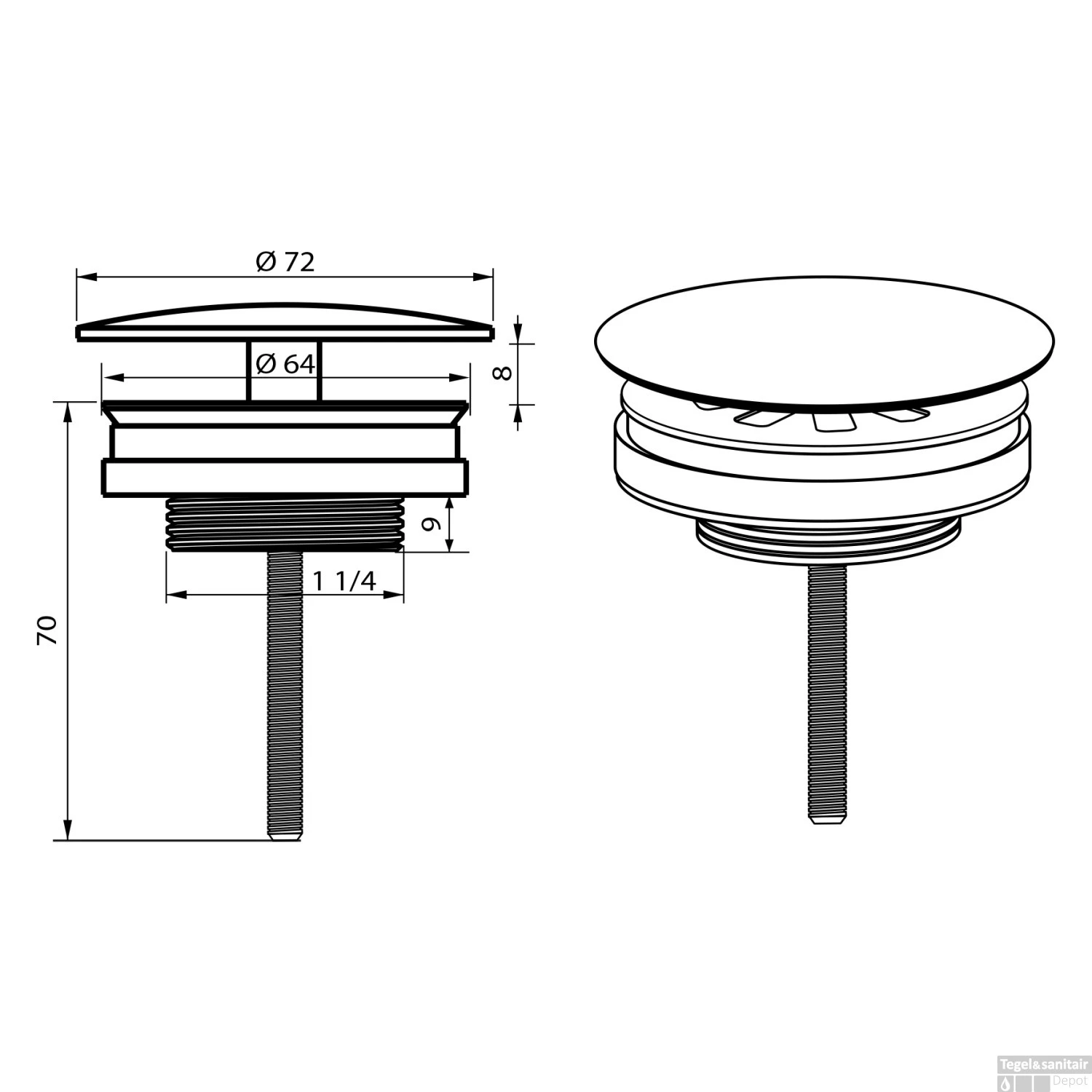Wastafel Afvoerplug Differnz Always Open 7 Cm Chroom 4 Wastafel Afvoerplug Differnz Always Open 7 Cm Chroom - Afbeelding 2