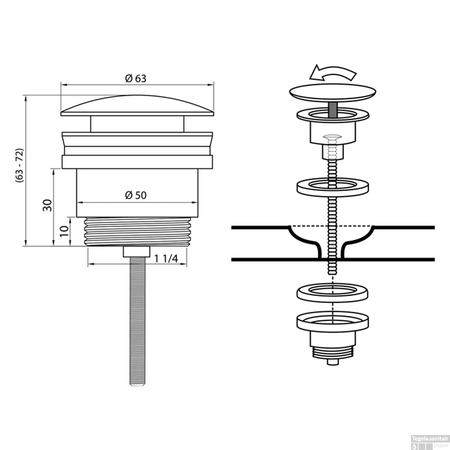Wastafel Afvoerplug Differnz Pop Up 7 Cm Chroom 4 Wastafel Afvoerplug Differnz Pop Up 7 Cm Chroom - Afbeelding 2