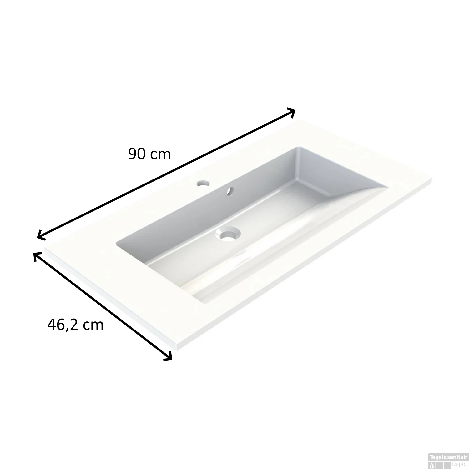Wastafel Allibert Slide 90x46,2x2 Cm Met Kraangat Polybeton Glanzend Wit 4 Wastafel Allibert Slide 90x46,2x2 Cm Met Kraangat Polybeton Glanzend Wit - Afbeelding 2