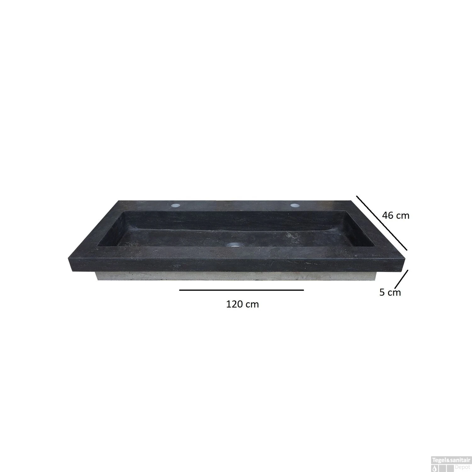 Wastafel Boss & Wessing Stone 120x46 Cm Met 2 Kraangaten Hardsteen Zwart 4 Wastafel Boss & Wessing Stone 120x46 Cm Met 2 Kraangaten Hardsteen Zwart - Afbeelding 2