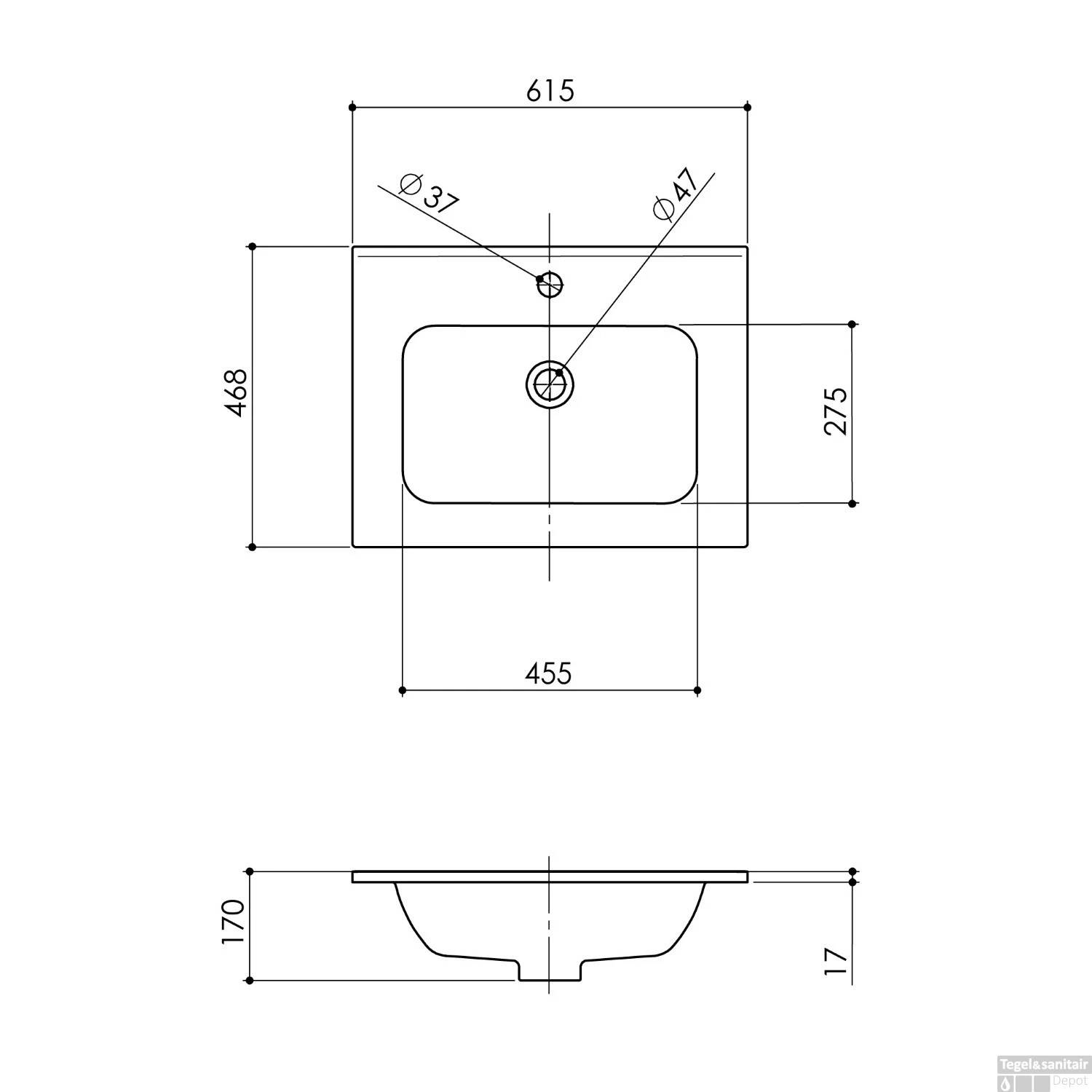 Wastafel Boss & Wessing Pakaru 61x46,5x17 Glans Wit (1 Kraangat) 6 Wastafel Boss & Wessing Pakaru 61x46,5x17 Glans Wit (1 Kraangat) - Afbeelding 4