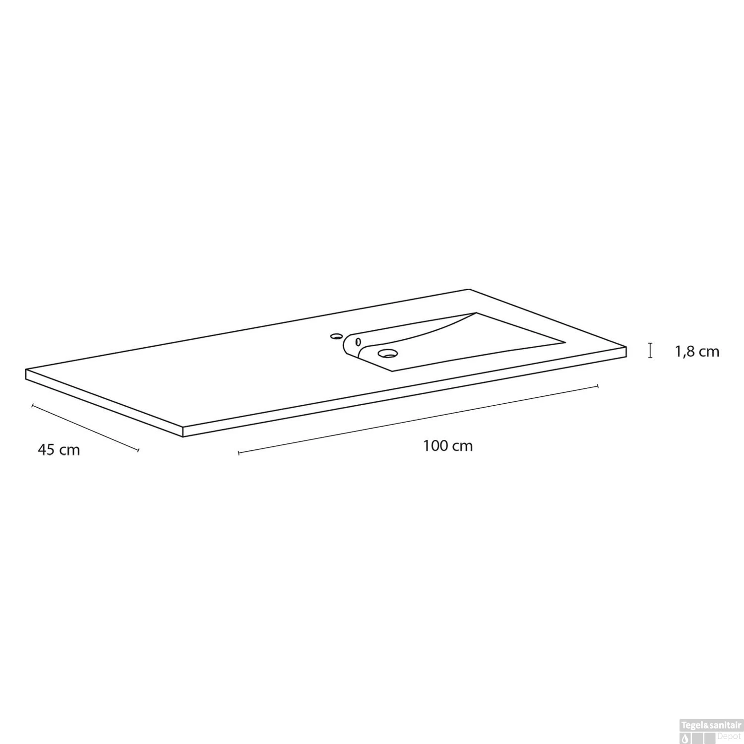 Wastafel Differnz Style 100 Cm Asymmetrisch Links Wit 4 Wastafel Differnz Style 100 Cm Asymmetrisch Links Wit - Afbeelding 2
