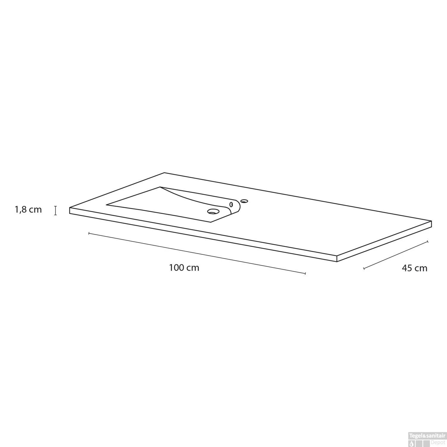 Wastafel Differnz Style 100 Cm Asymmetrisch Rechts Wit 4 Wastafel Differnz Style 100 Cm Asymmetrisch Rechts Wit - Afbeelding 2