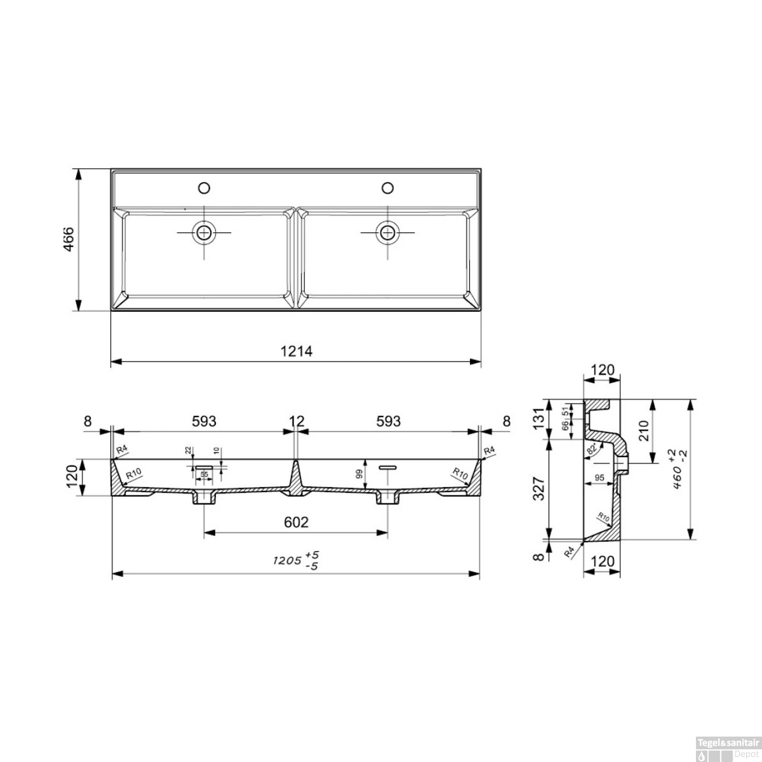 Wastafel Dubbel Plieger Kansas 2 Kraangaten 120x46,6 Cm Met Overloop Mat Zwart 4 Wastafel Dubbel Plieger Kansas 2 Kraangaten 120x46,6 Cm Met Overloop Mat Zwart - Afbeelding 2