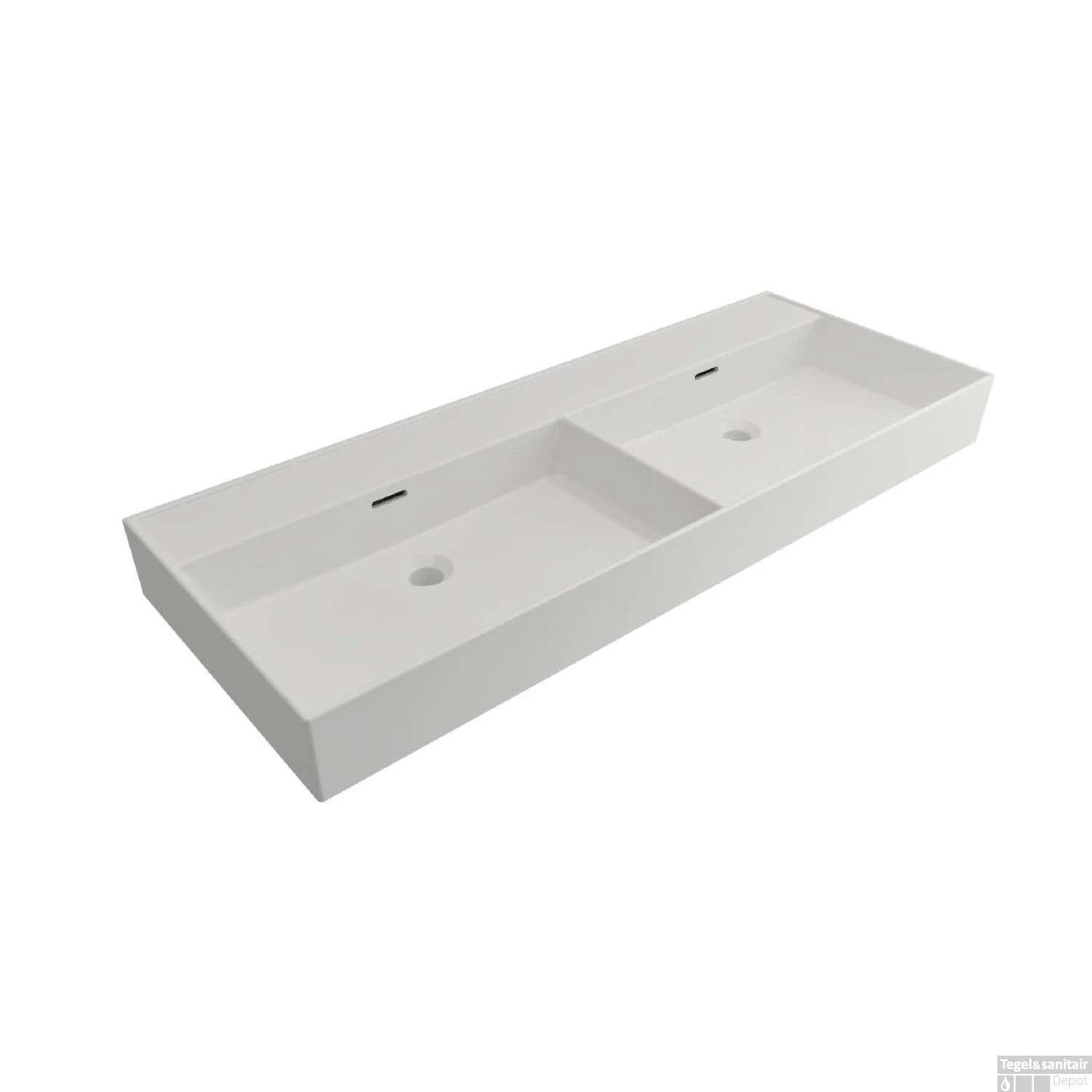 Wastafel Dubbel Plieger Kansas Zonder Kraangat 120x46,6 Cm Met Overloop Mat Wit