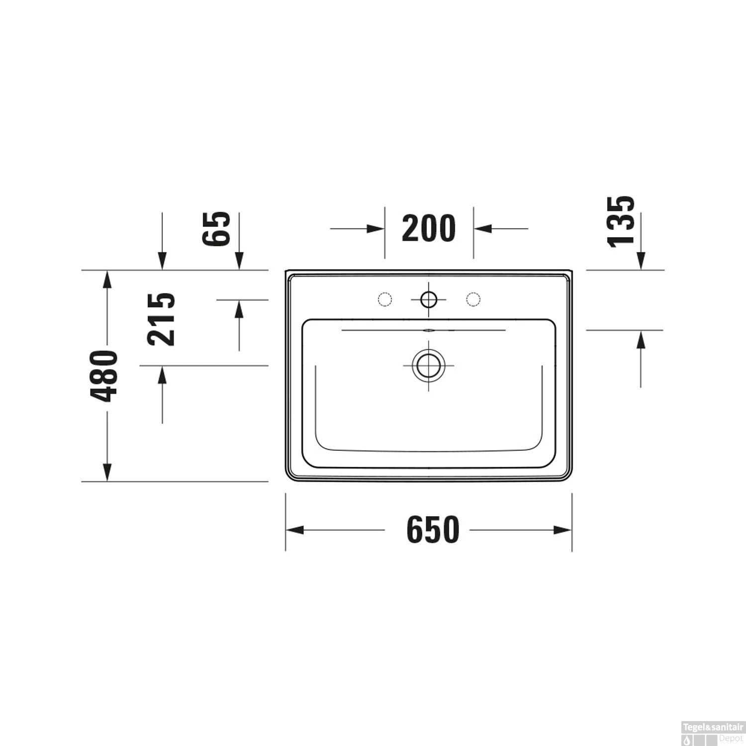 Wastafel Duravit D-Neo Met Rand Overloop Kraanvlak 1 Kraangat 65 Cm Hoogglans Wit 5 Wastafel Duravit D-Neo Met Rand Overloop Kraanvlak 1 Kraangat 65 Cm Hoogglans Wit - Afbeelding 3