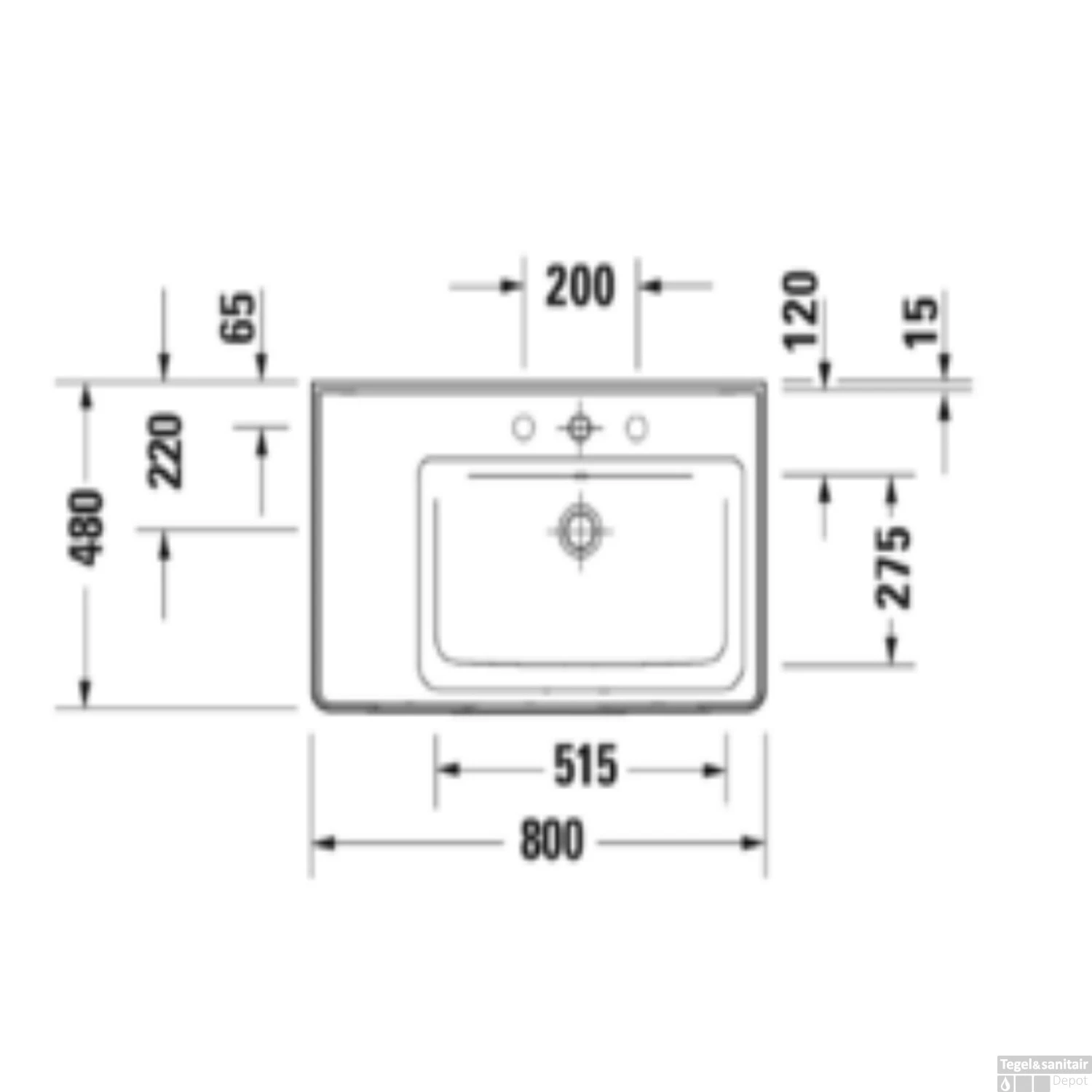 Wastafel Duravit D-Neo Rand Overloop Kraanvlak 1 Kraangat 80 Cm Hoogglans Wit Wasbak Rechts - Afbeelding 5