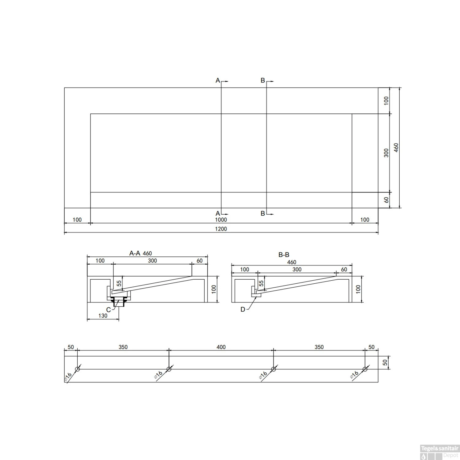 Wastafel Ideavit Solidsquare B-10 120x46x10 Cm Solid Surface Mat Wit 5 Wastafel Ideavit Solidsquare B-10 120x46x10 Cm Solid Surface Mat Wit - Afbeelding 3