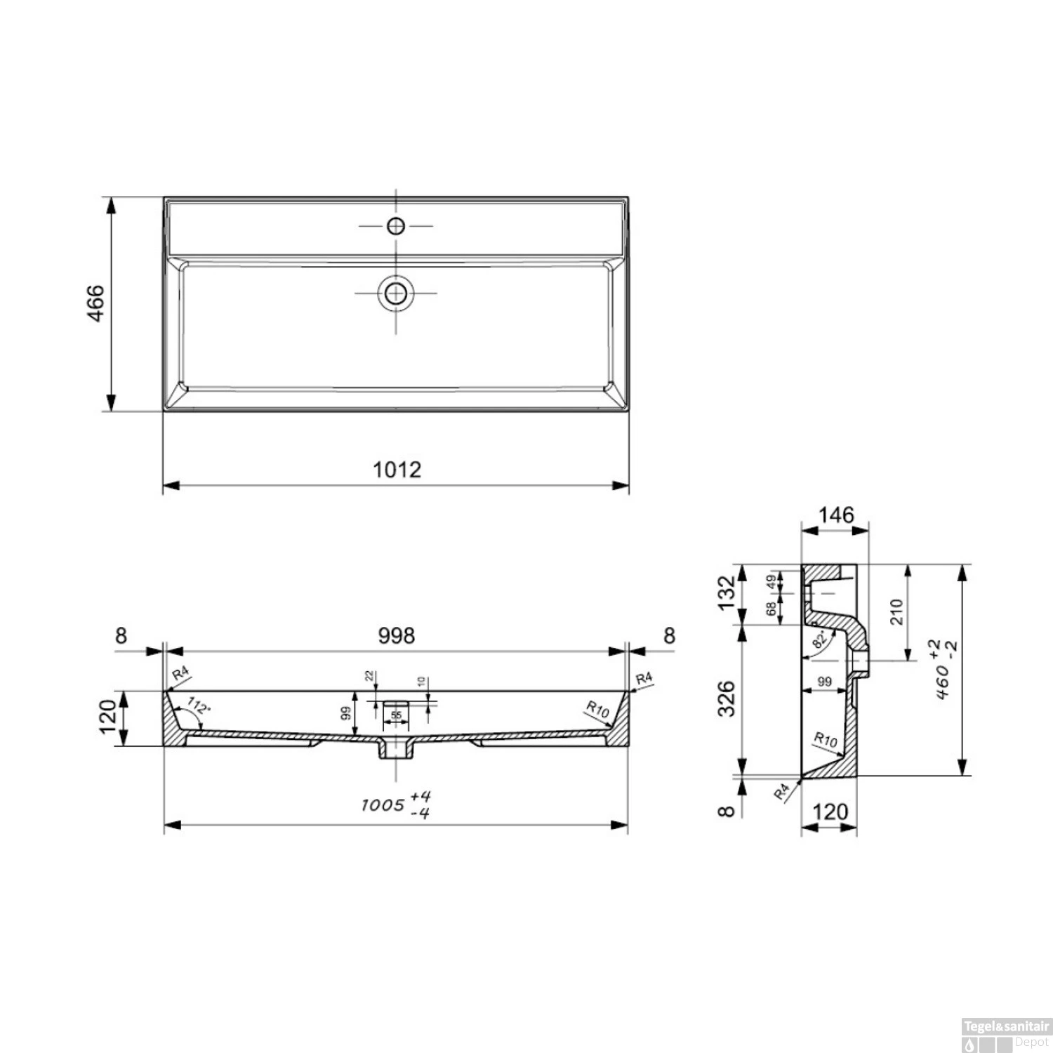 Wastafel Plieger Kansas 1 Kraangat 100x46,6 Cm Met Overloop Mat Wit 4 Wastafel Plieger Kansas 1 Kraangat 100x46,6 Cm Met Overloop Mat Wit - Afbeelding 2