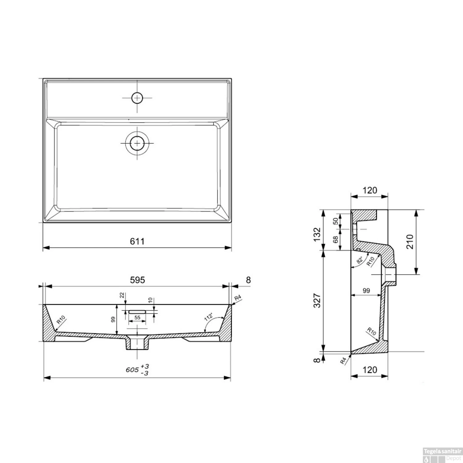 Wastafel Plieger Kansas 1 Kraangat 60x46,6 Cm Met Overloop Mat Zwart 4 Wastafel Plieger Kansas 1 Kraangat 60x46,6 Cm Met Overloop Mat Zwart - Afbeelding 2