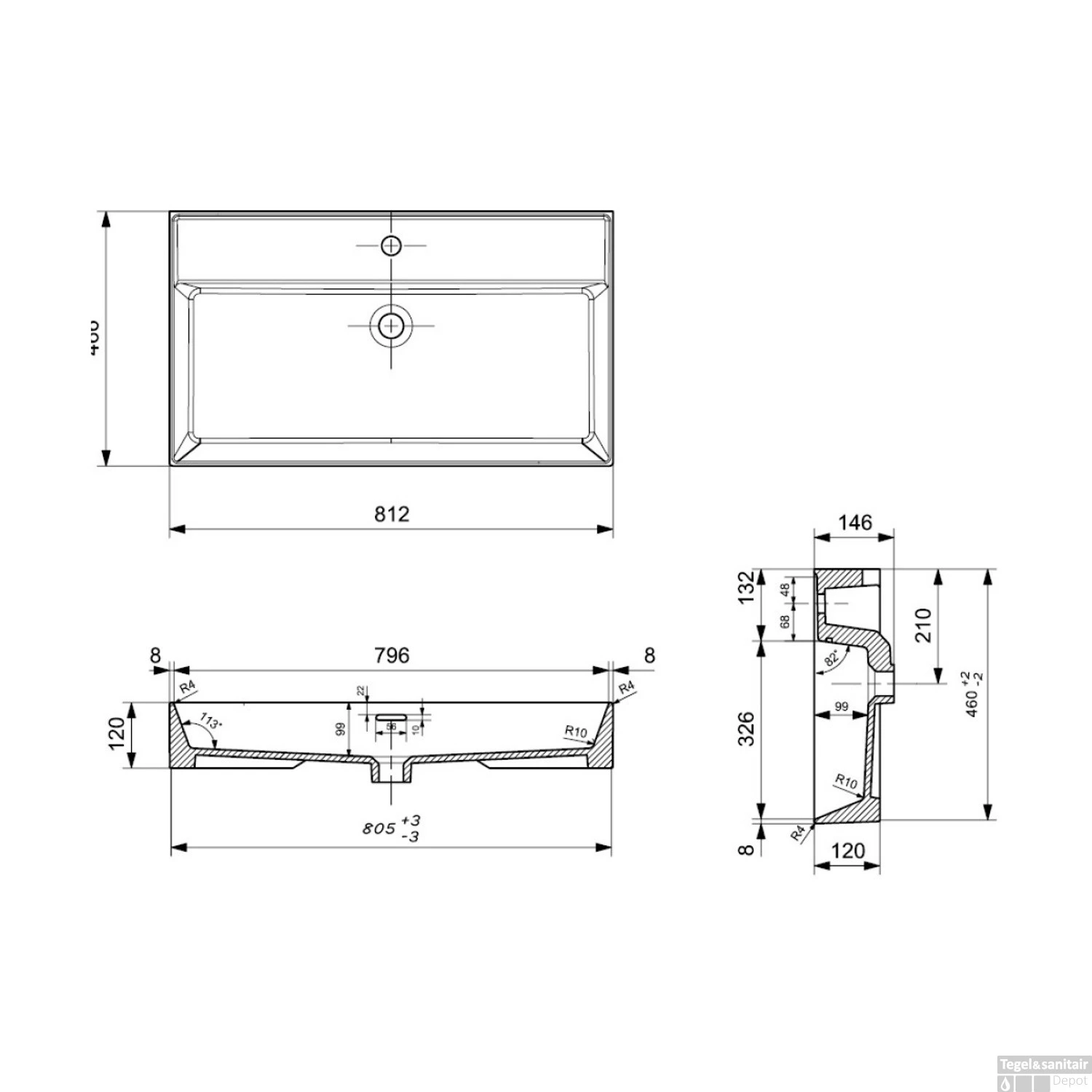 Wastafel Plieger Kansas 1 Kraangat 80x46,6 Cm Met Overloop Mat Wit 4 Wastafel Plieger Kansas 1 Kraangat 80x46,6 Cm Met Overloop Mat Wit - Afbeelding 2